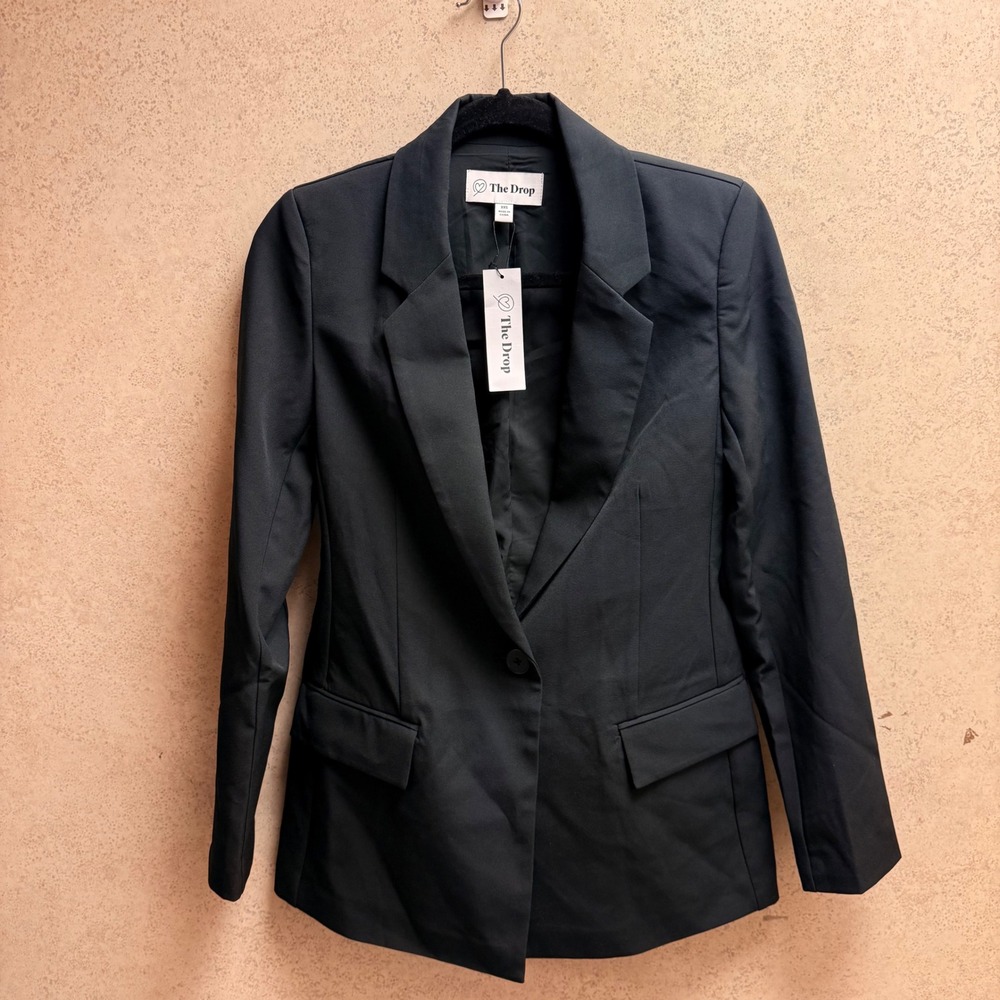 The Drop XXS Womens Career Power Blazer Black Single Button Professional Jacket